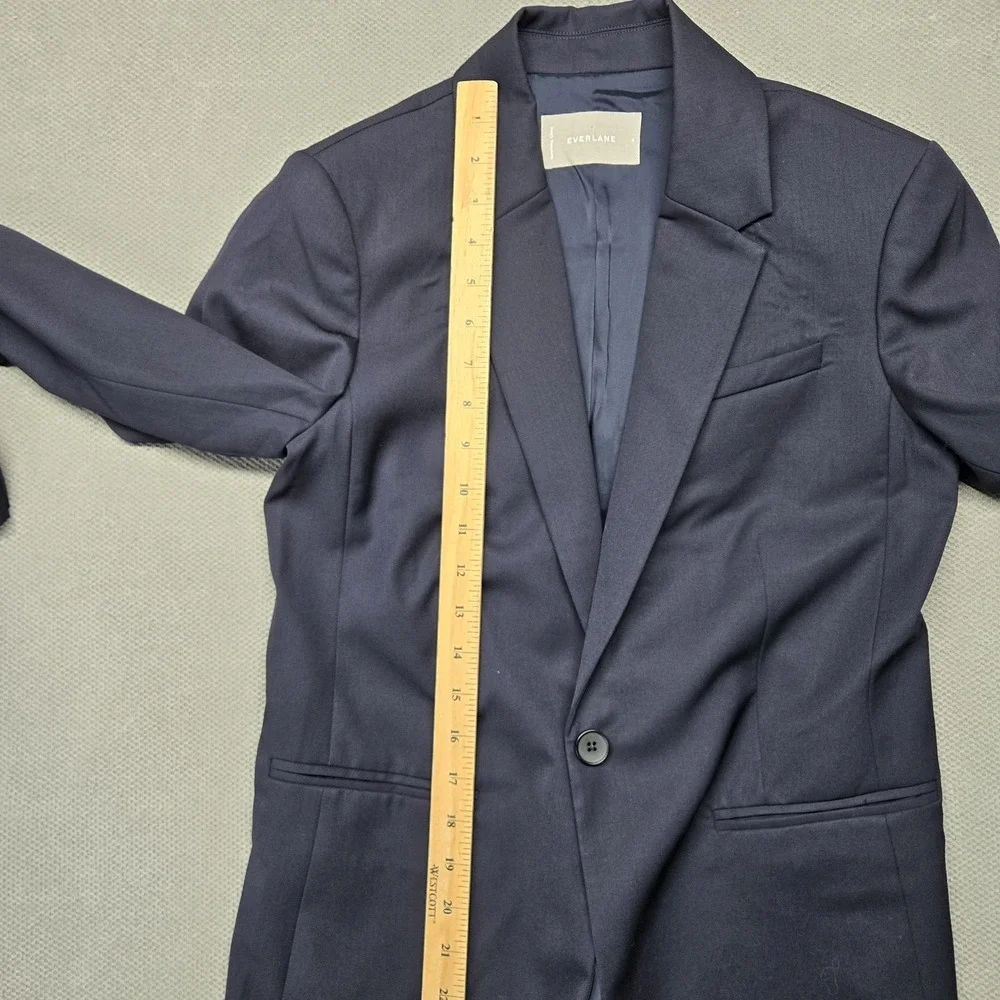 Everlane Blazer Womens 4 Blue Slim Fit‎ One Button Wool Shell Lined Jacket